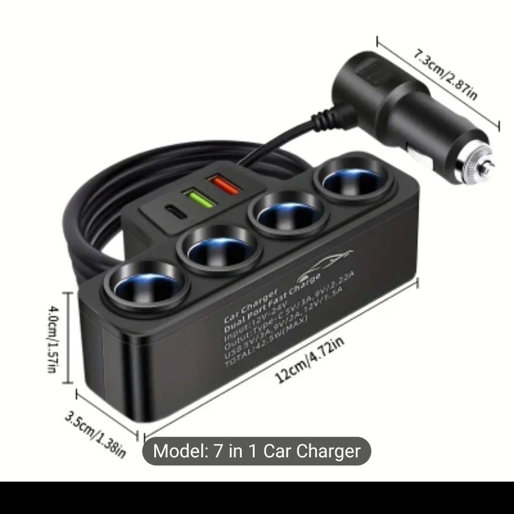 7 in 1 Car Charger with USB Ports